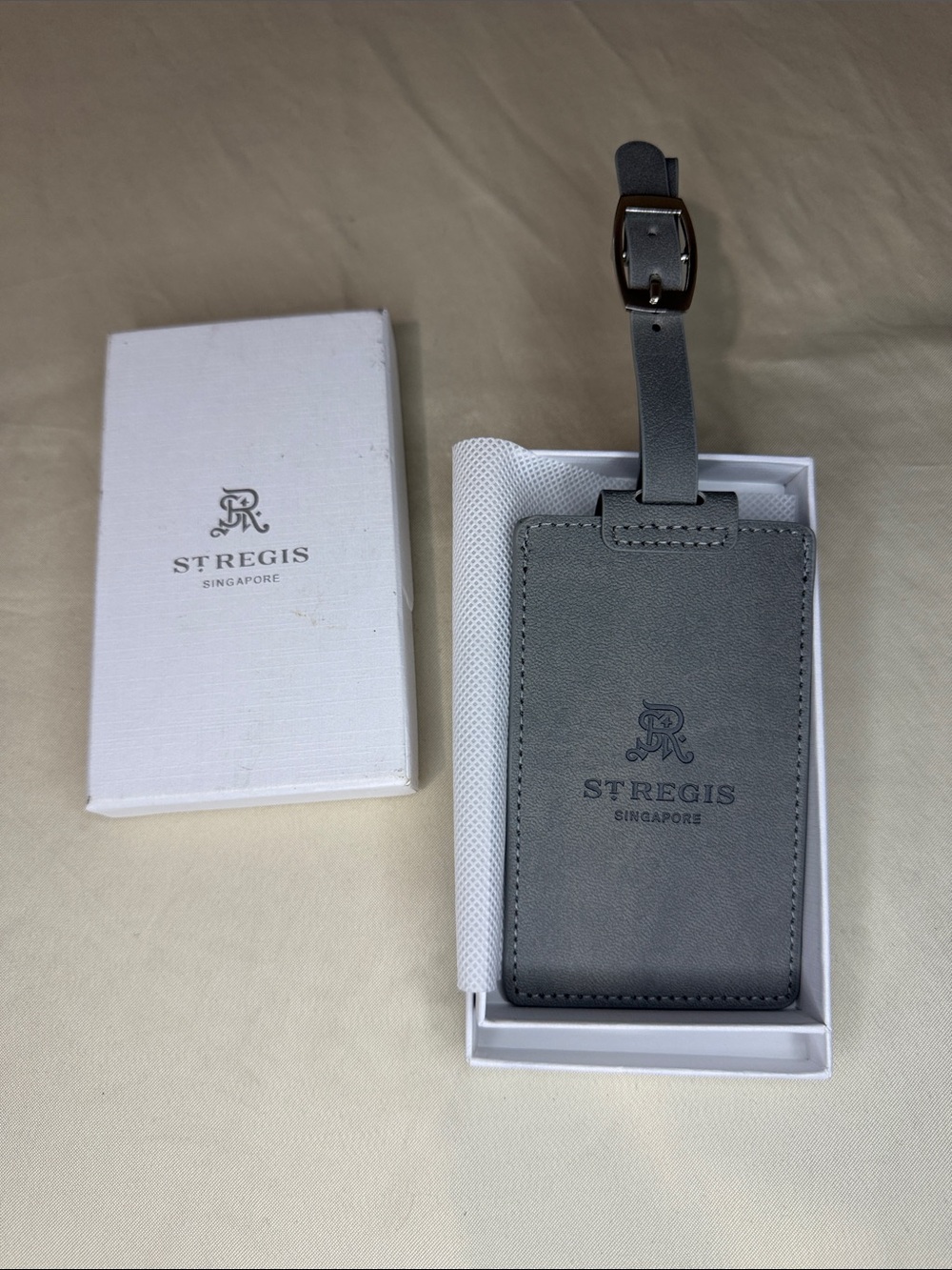 Pair of St. Regis Singapore Gray Leather Luggage Tag